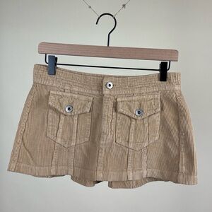 Gimaguas Honda Corduroy Mico Mini Skirt in Toffee Tan Beige Cotton Natural Y2K